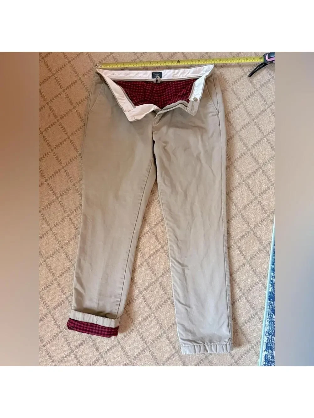 Vintage J. Crew 770 Khaki Chino pant w buffalo check flannel lining  34 x 32